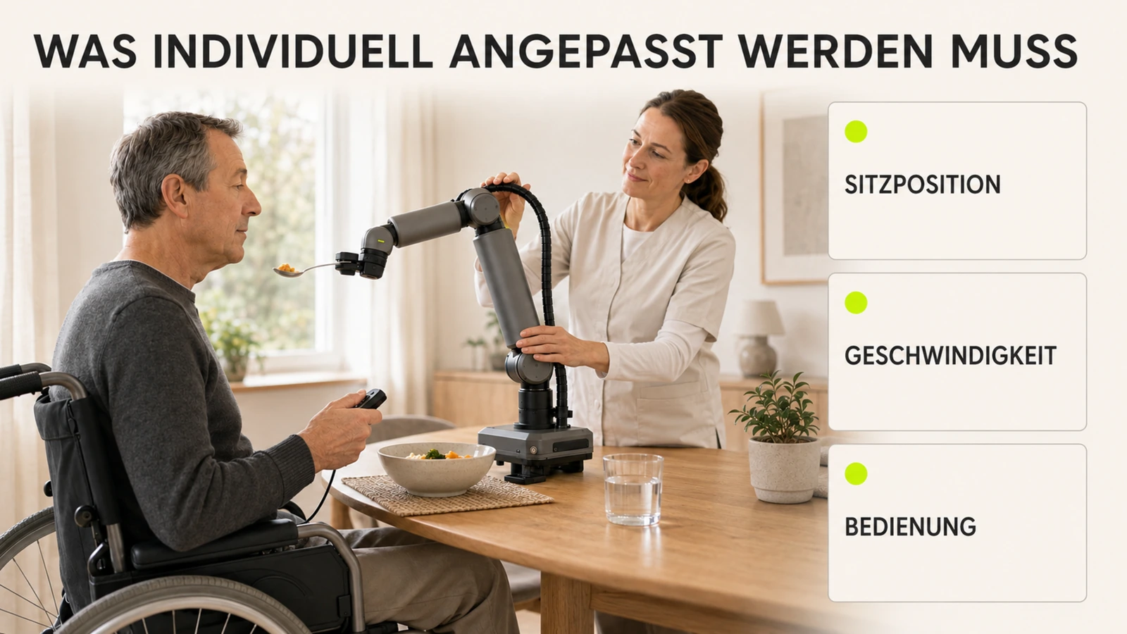 Montierter Greifarm hebt einen Alltagsgegenstand vom Regal, praktische Greif-Assistenz