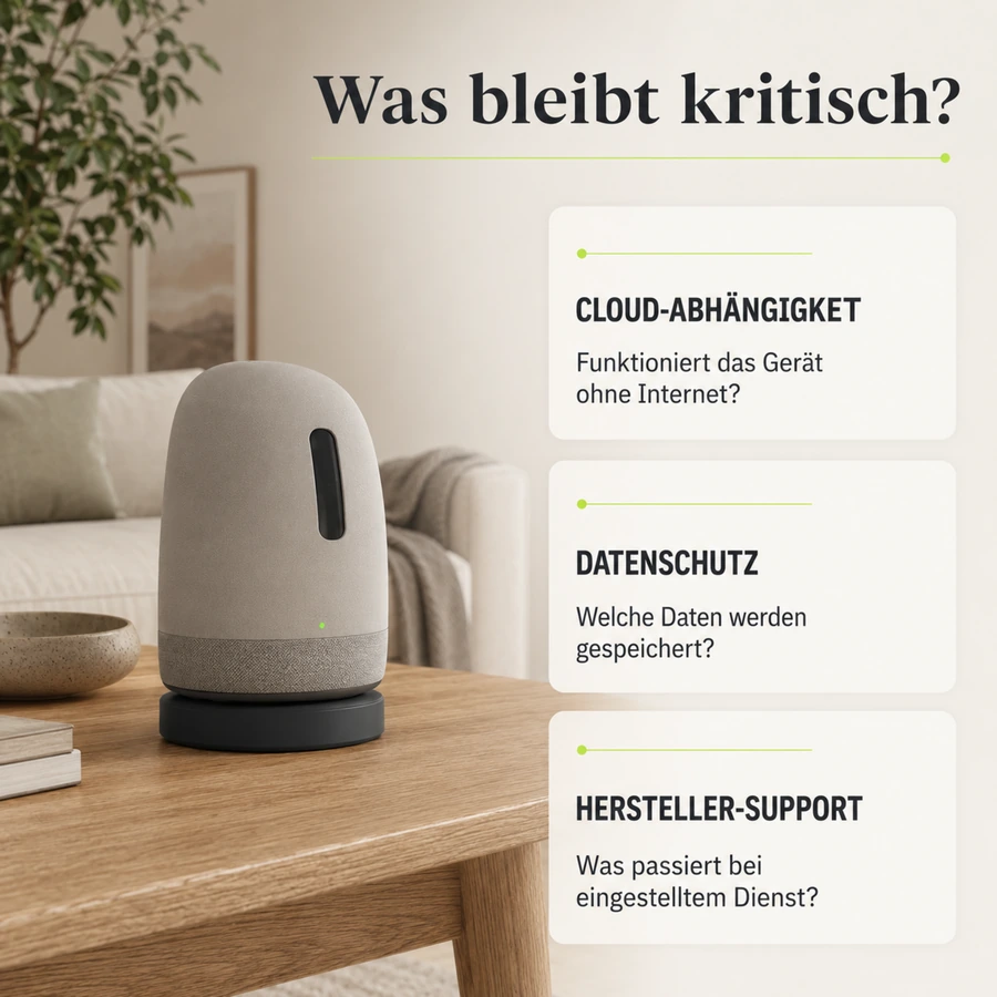 Close-up des Display-Gesichts eines Companion-Roboters mit sanftem Lime-Leuchten