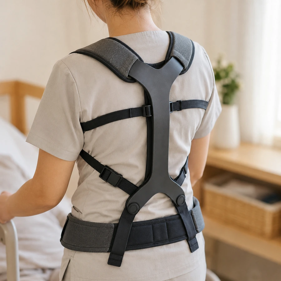 Close-up der Schulter- und Armunterstützung eines Pflege-Exoskeletts