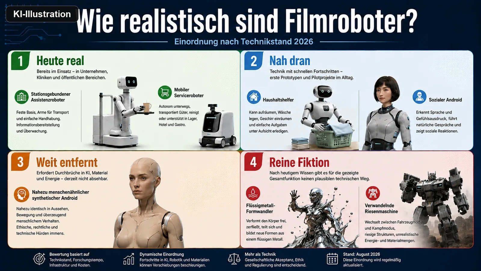 Vier Stufen der Machbarkeit von Filmrobotern mit generisch gestalteten Beispielarchetypen