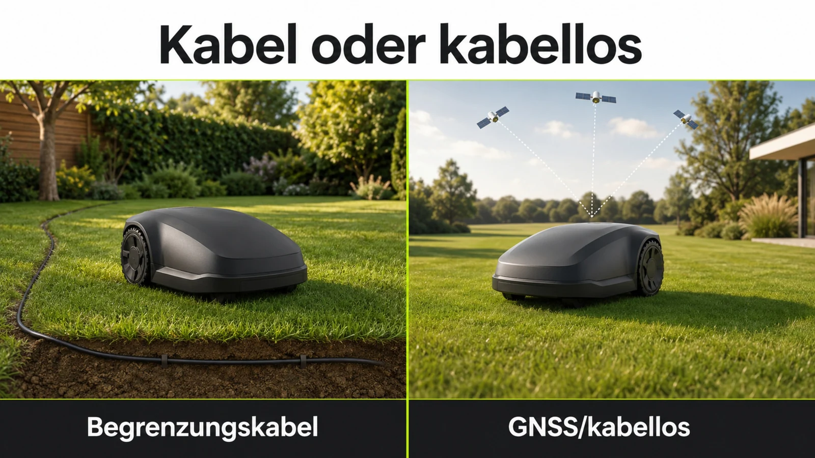 Infografik vergleicht Begrenzungskabel und kabellose GNSS-Navigation