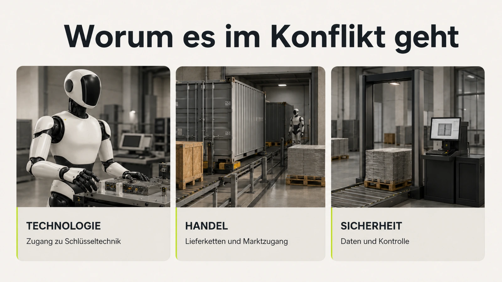 Humanoider Roboter hinter einer angedeuteten Absperrung, abstraktes Sinnbild für den Import-Stopp