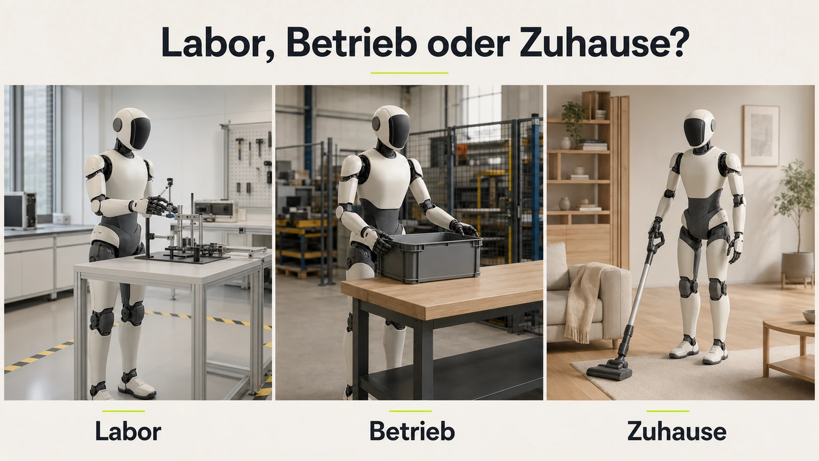 Humanoider Roboter im modernen Wohnraum als Andeutung des Ziels zu Hause