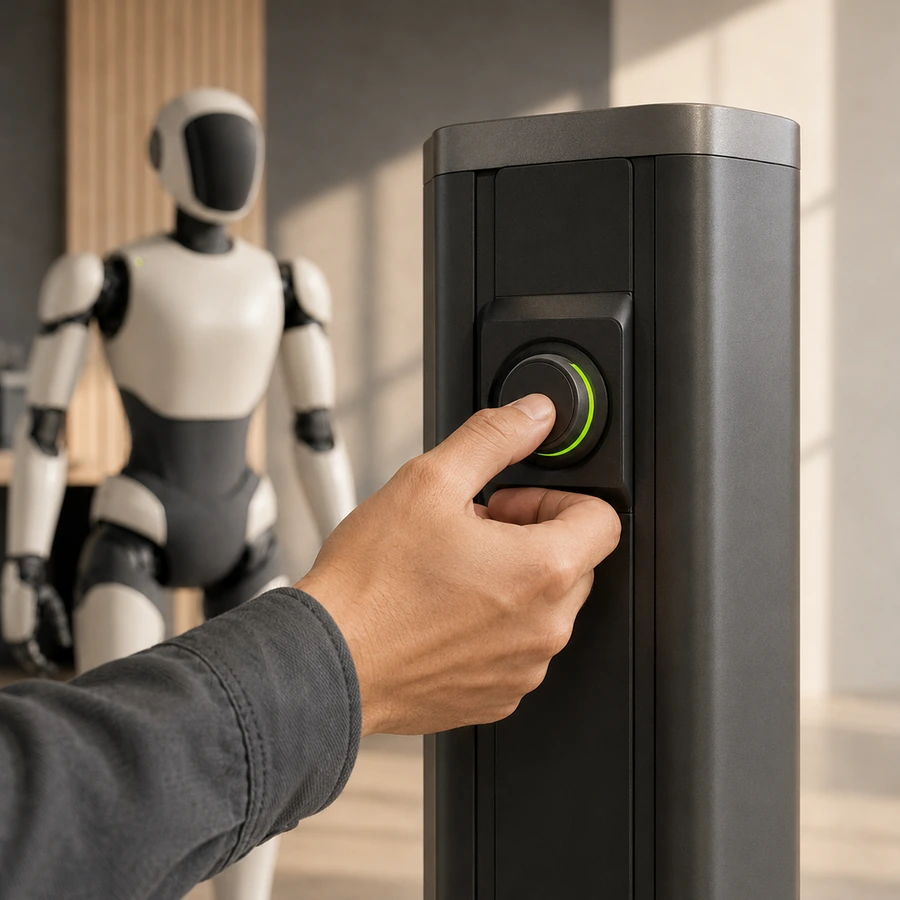 Menschliche Hand und Roboterhand dicht beieinander, Moment der Kaufentscheidung