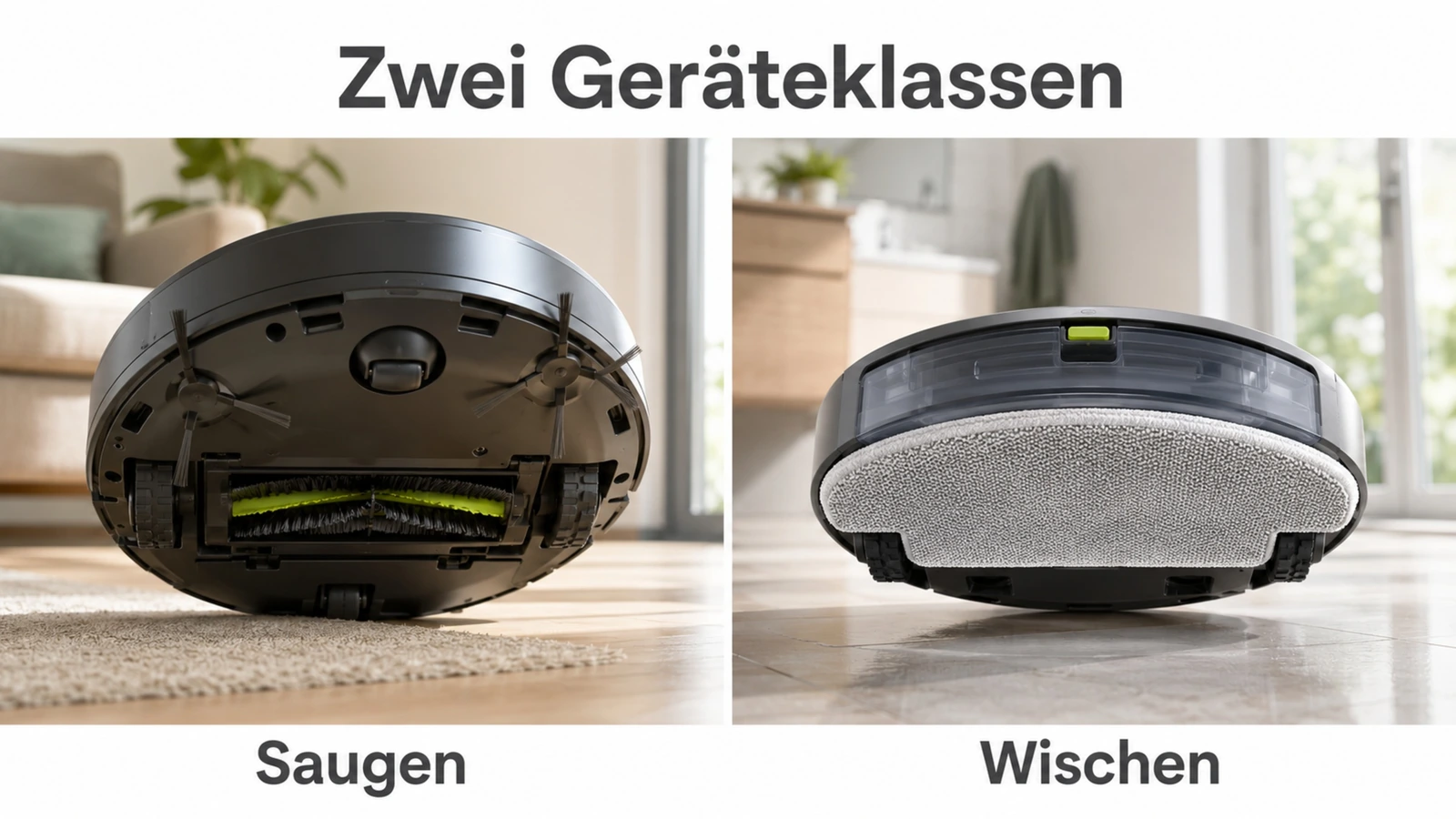 Infografik zu zwei Geräteklassen: Saugen und Wischen