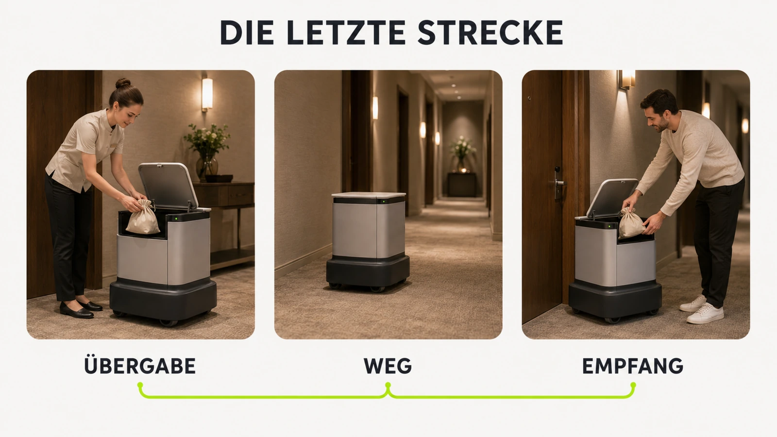 Kleiner Sidewalk-Lieferroboter am Straßenrand auf dem Gehweg, ruhige Pilot-Situation