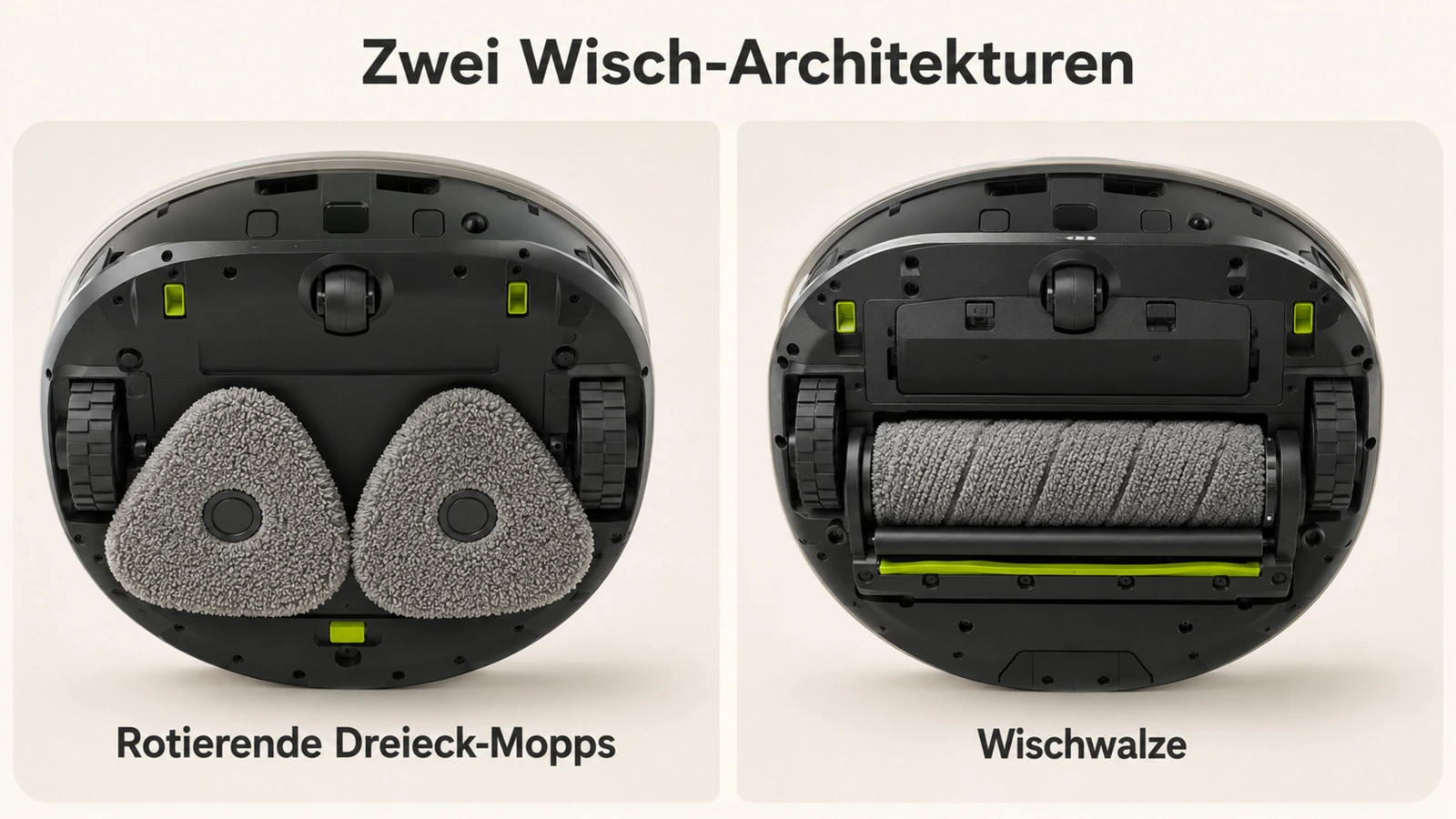 Infografik: zwei Wisch-Architekturen mit rotierenden Dreieck-Mopps und Wischwalze