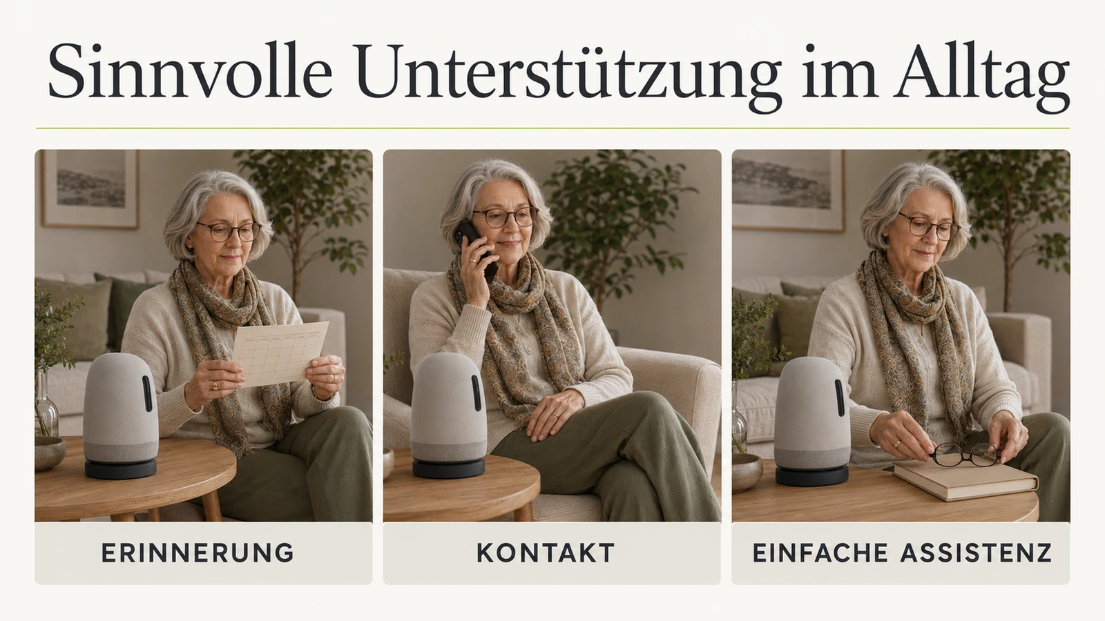 Senior berührt beiläufig den Companion-Roboter, Sinnbild für Alltag und Selbstbestimmtheit