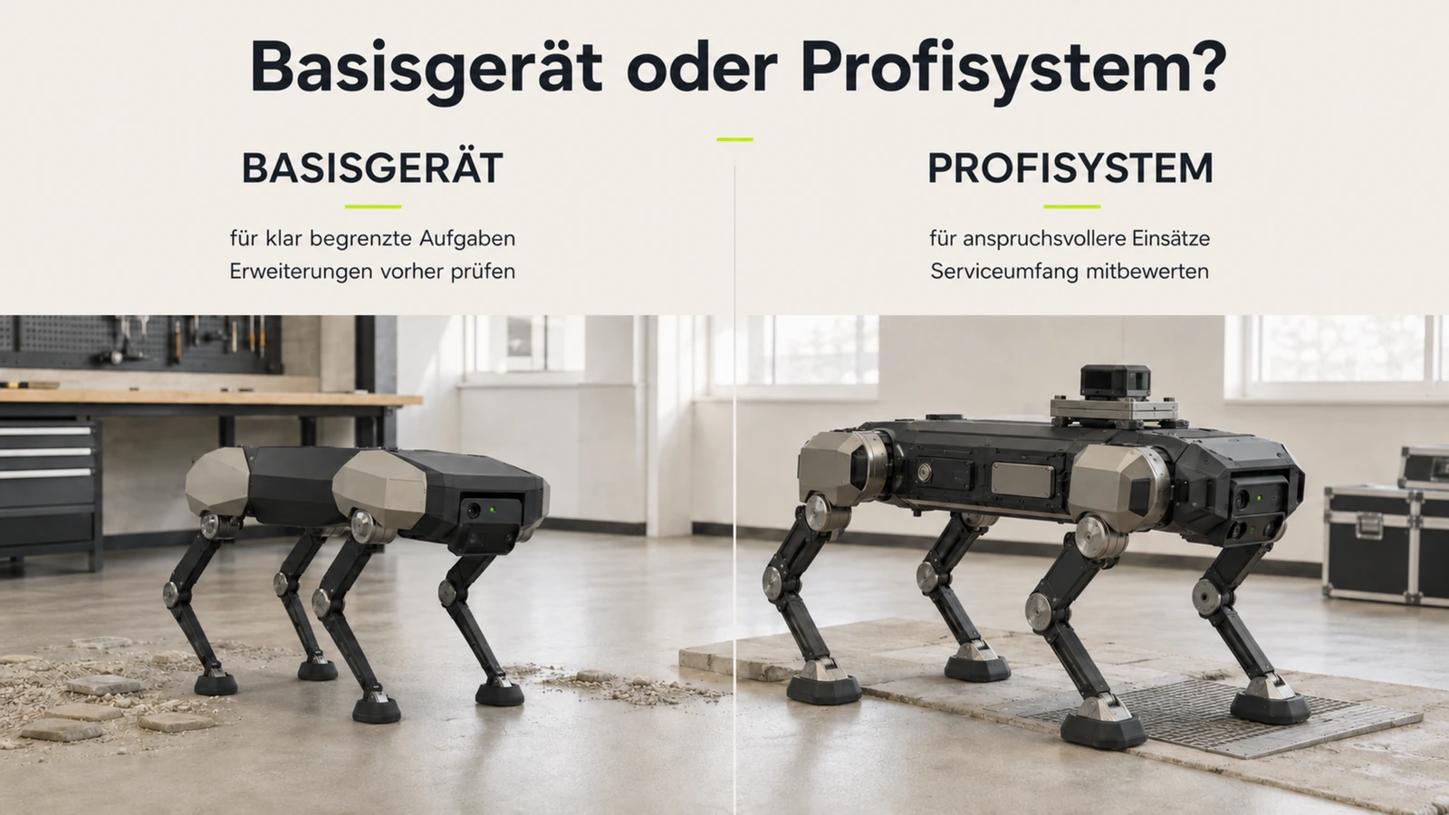 Person steuert einen Roboterhund im Feld per Handheld-Controller