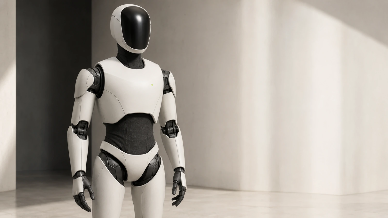 Humanoide Roboter in Ganzkörperansicht in einem minimalistischen Raum