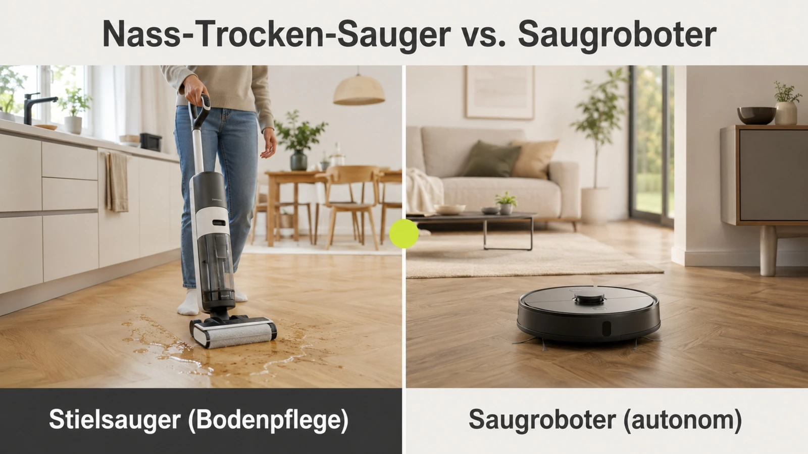 Infografik vergleicht Nass-Trocken-Stielsauger und autonomen Saugroboter