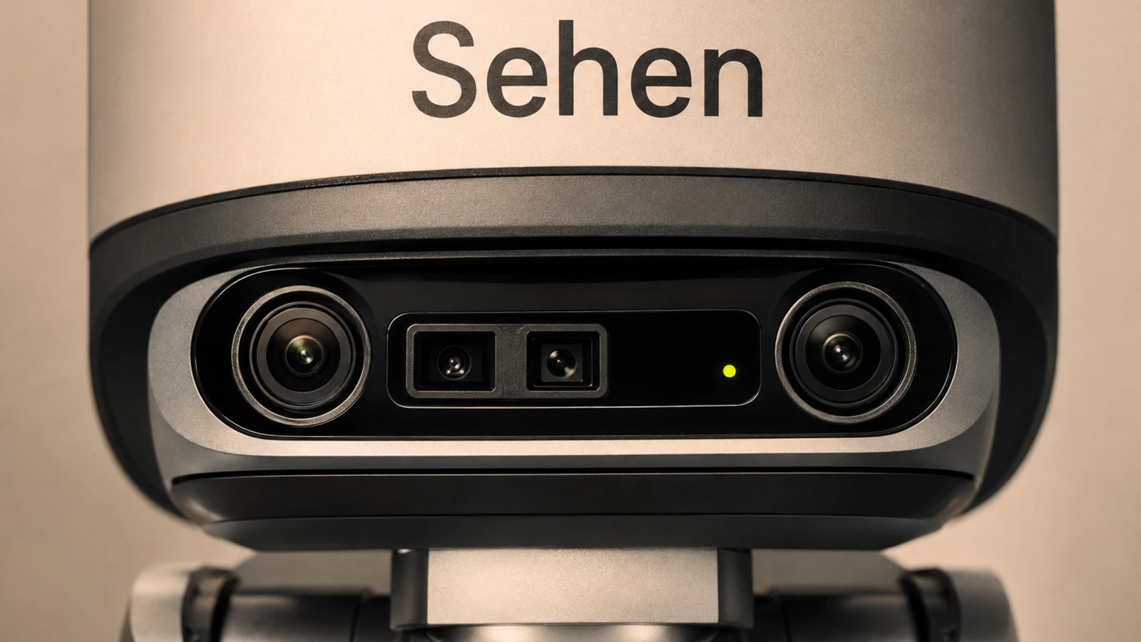Nahaufnahme einer robotischen Kamera- und Sensoreinheit als das Auge eines VLA-Modells