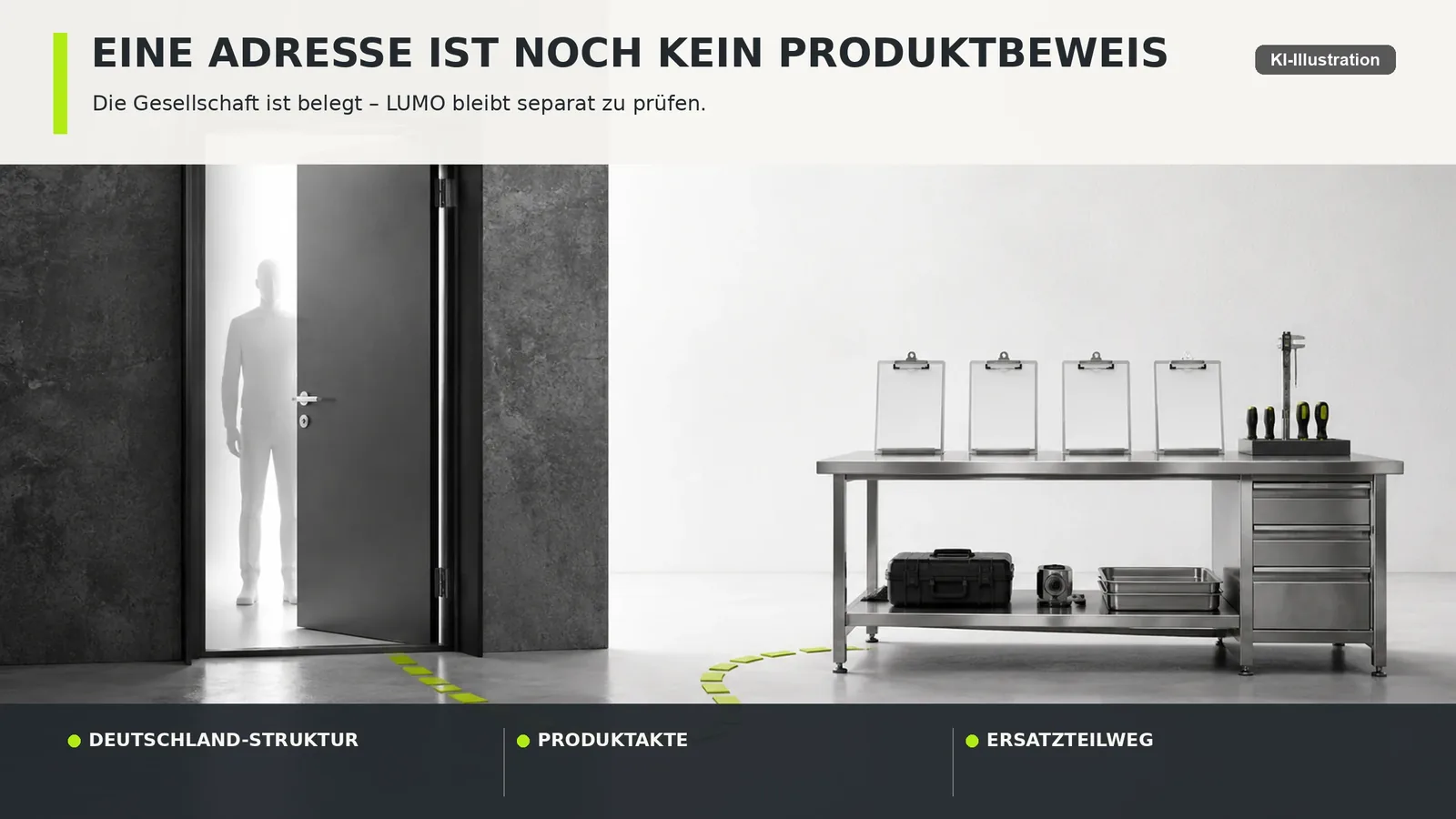Zwei gegenübergestellte Blöcke: links ein Briefumschlag mit Ortsmarke, rechts ein Aktenordner mit Dokumentsymbolen, dazwischen ein Ungleichzeichen.