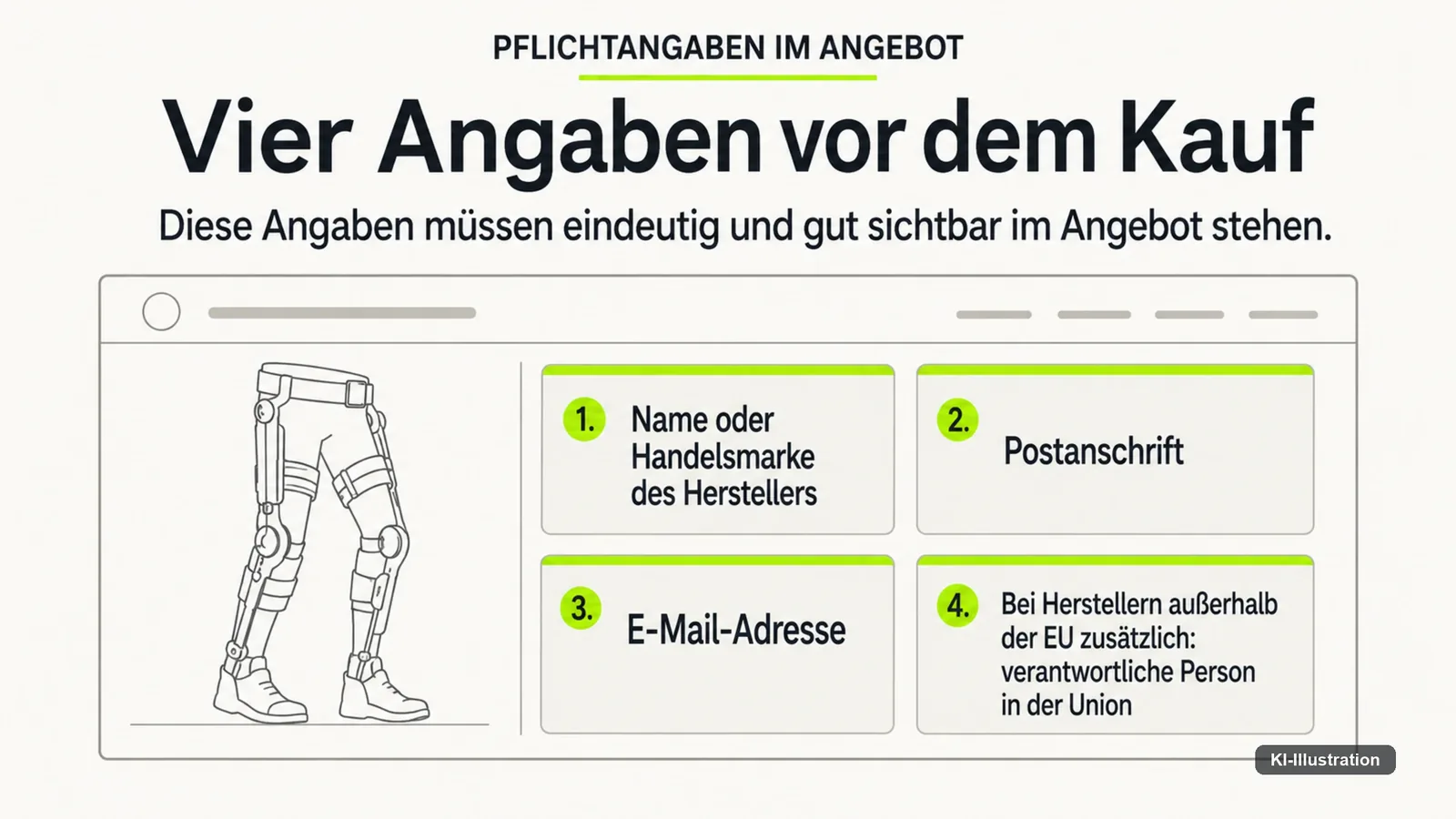 Schematisches Onlineangebot, in dem vier Felder hervorgehoben sind.