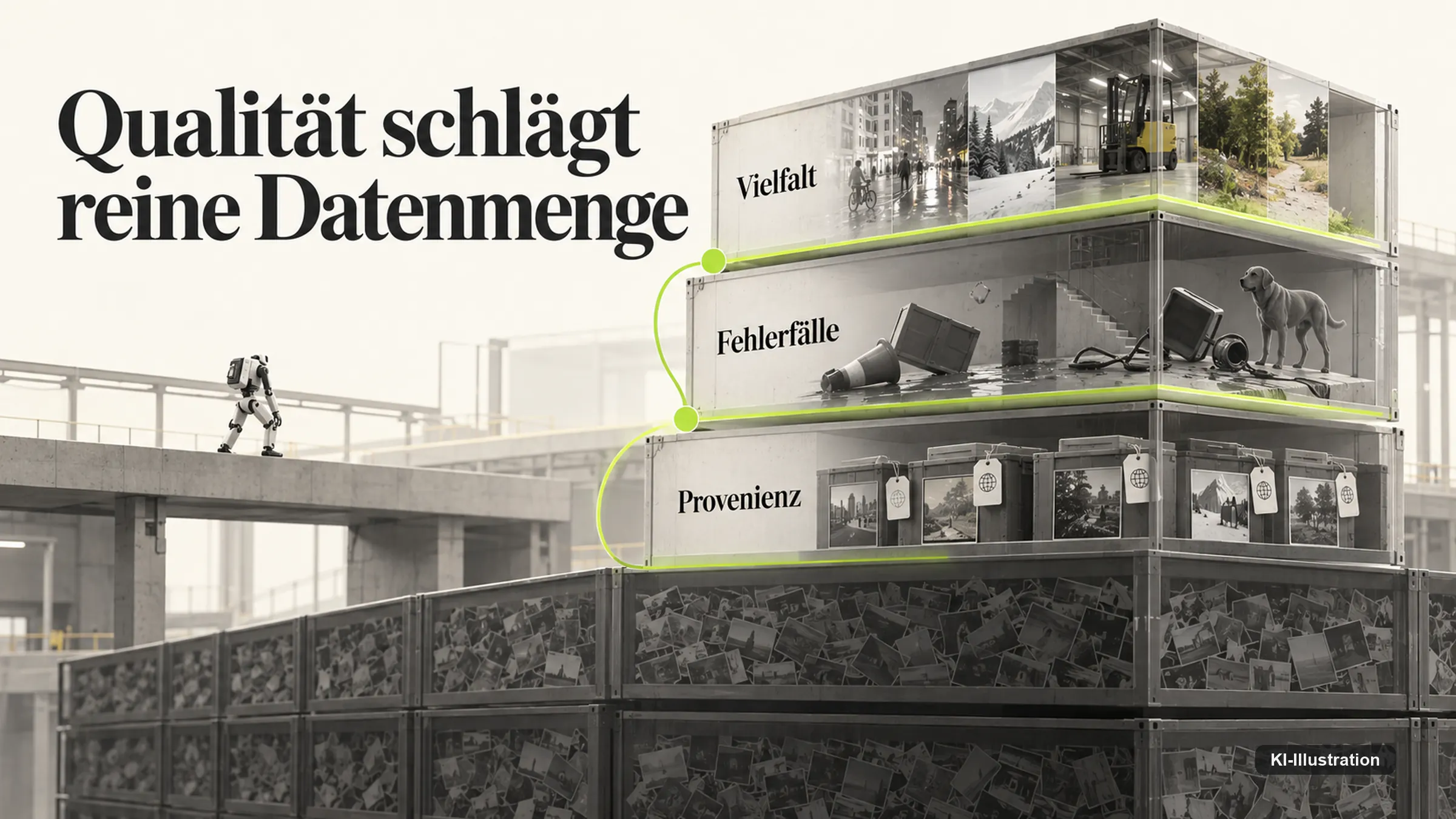 Redaktionelle Grafik zu Vielfalt, Fehlerfällen und Provenienz als Qualitätsfaktoren.