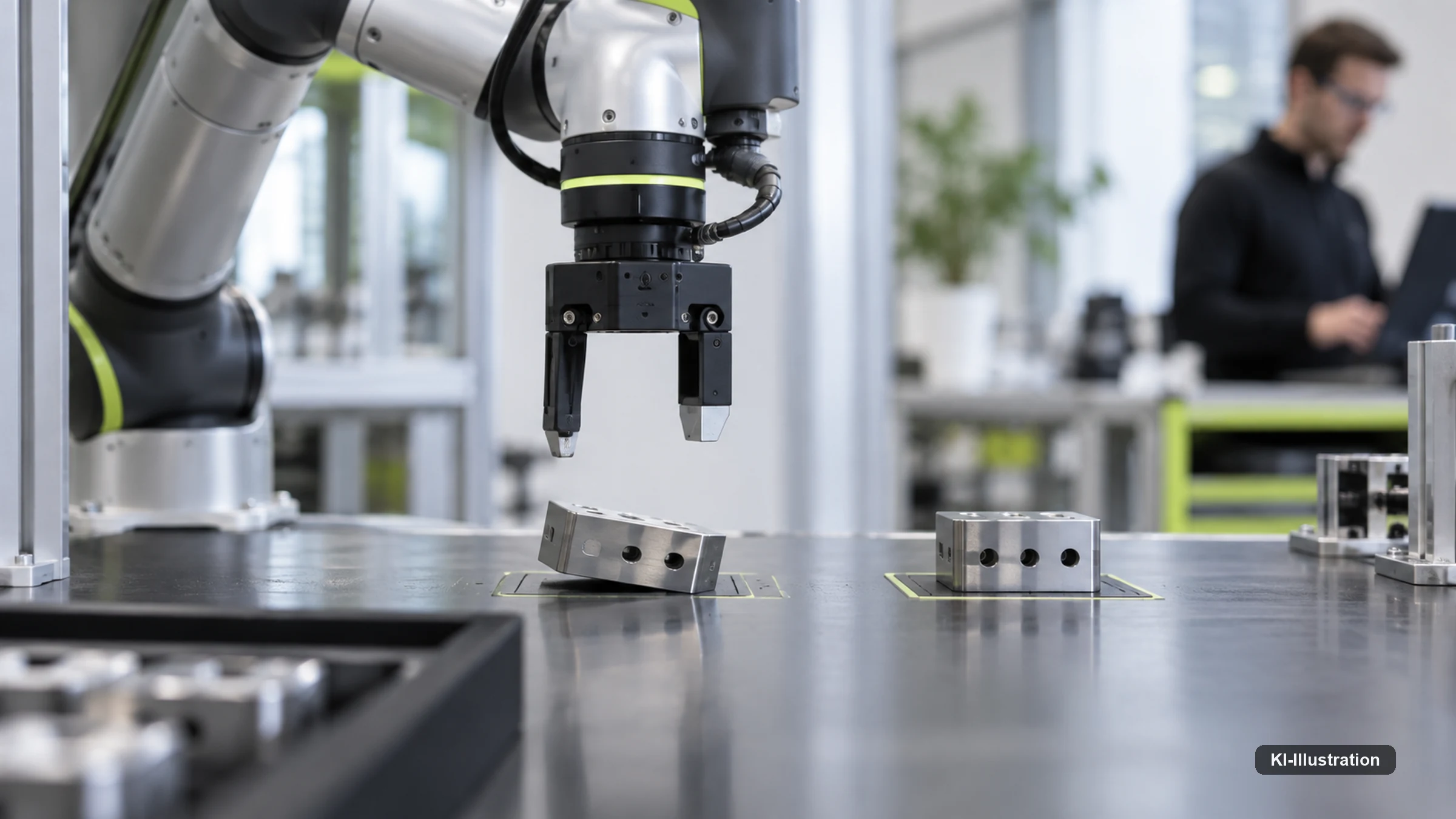 Gestoppte Roboterbewegung vor einem verrutschten Objekt.