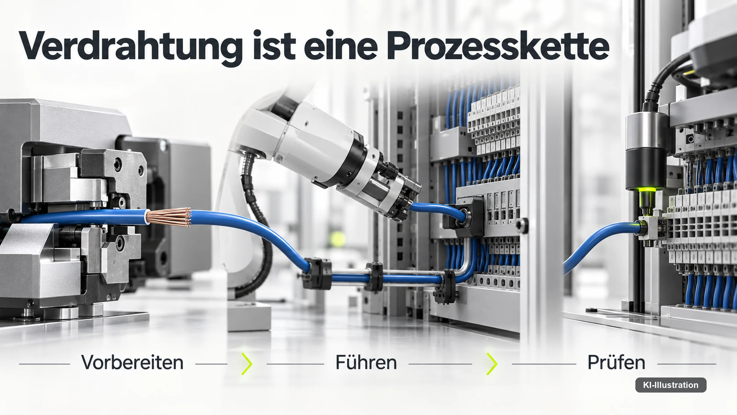Prozesskette einer automatisierten Schaltschrankverdrahtung.