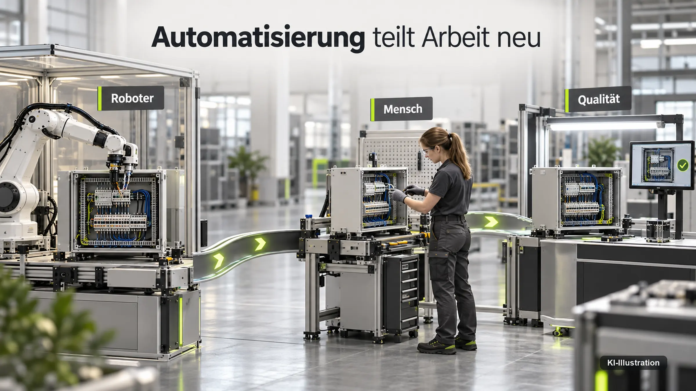 Geteilte Arbeitskette zwischen Robotik und menschlicher Qualitätskontrolle.