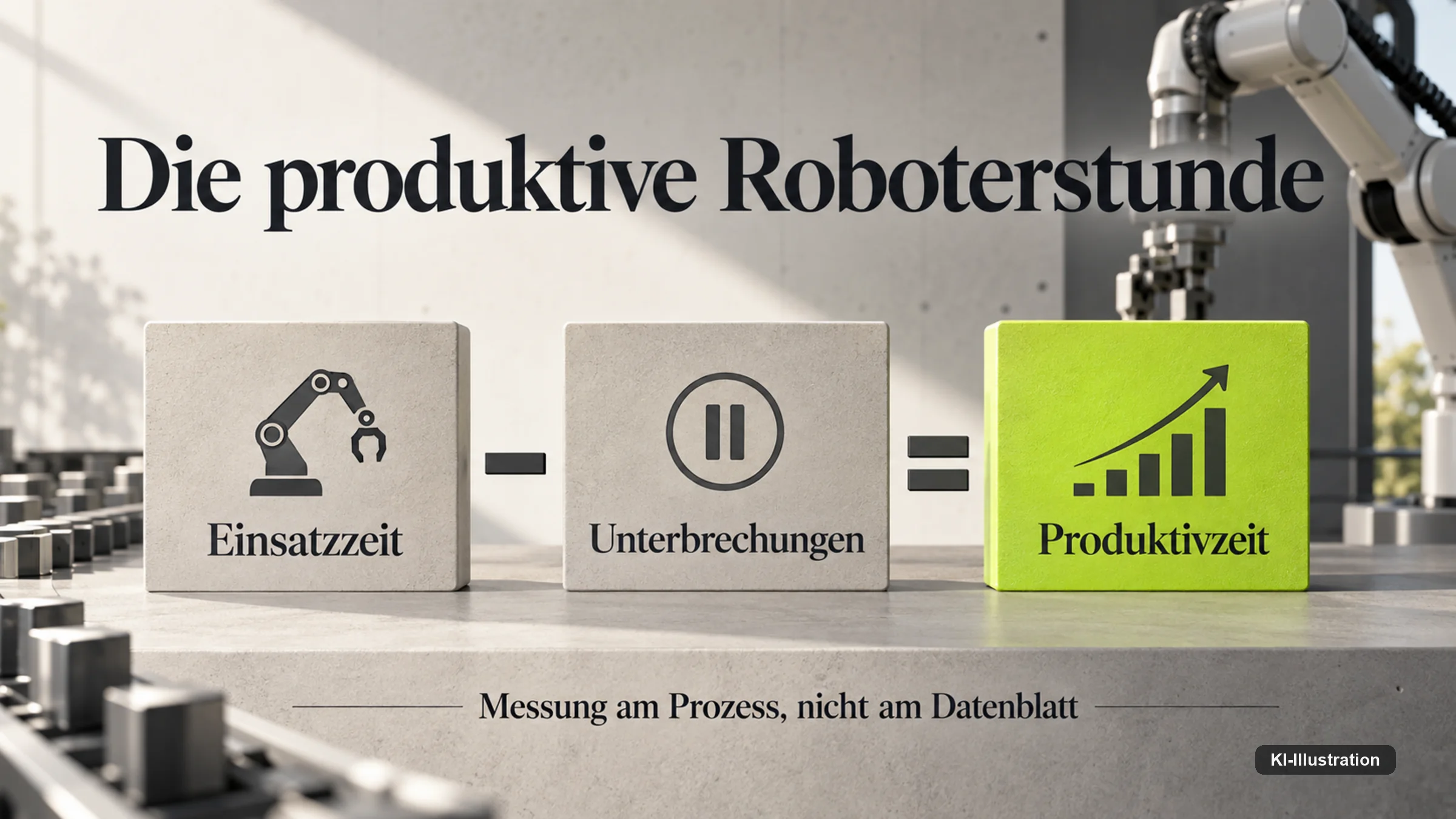Rechnung Einsatzzeit minus Unterbrechungen gleich Produktivzeit.