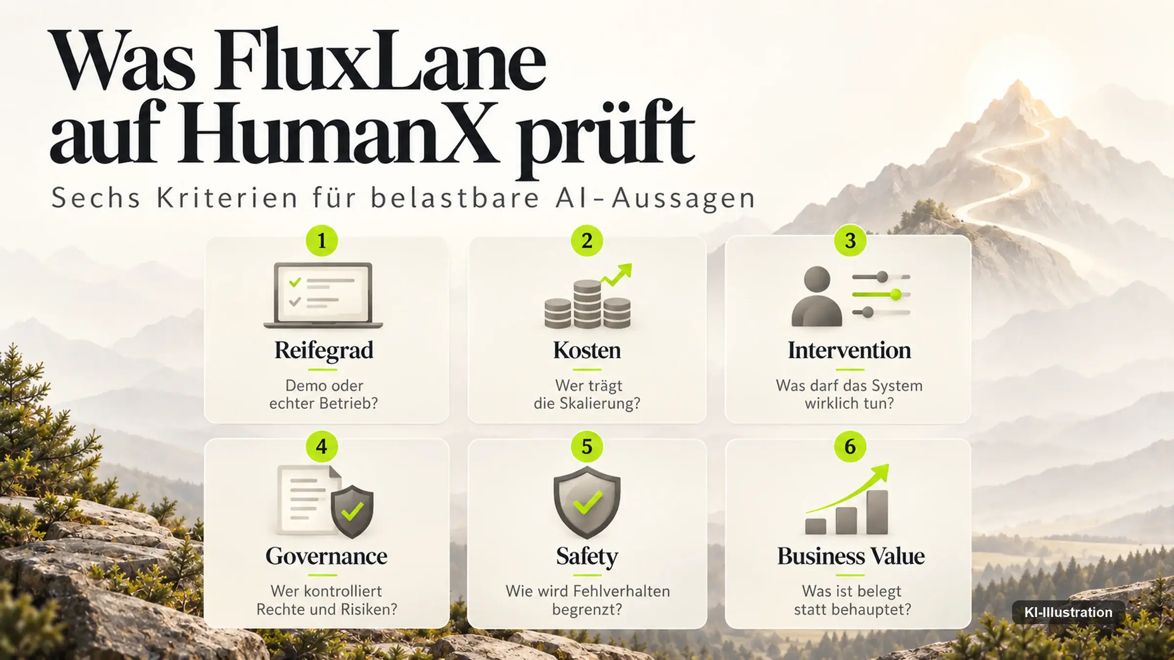 Grafik mit fünf Debattenfeldern der Konferenz: Agentic AI, Kosten, Operating Model, Sovereignty und Physical AI