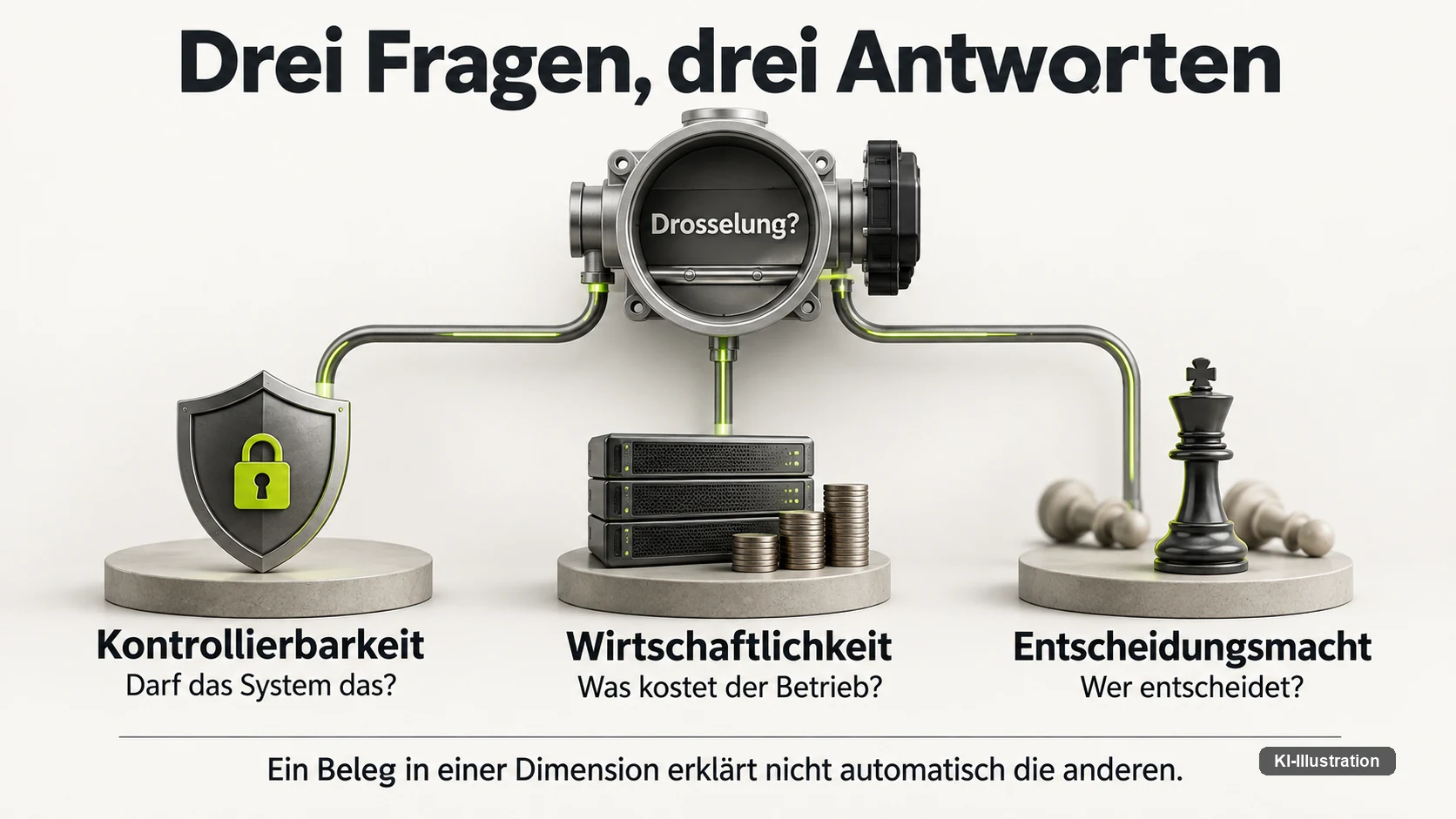 Kontrollierbarkeit, Wirtschaftlichkeit und Entscheidungsmacht sind drei getrennte Fragen hinter dem Wort „Drosselung“ — sie verlangen keine gemeinsame Antwort.