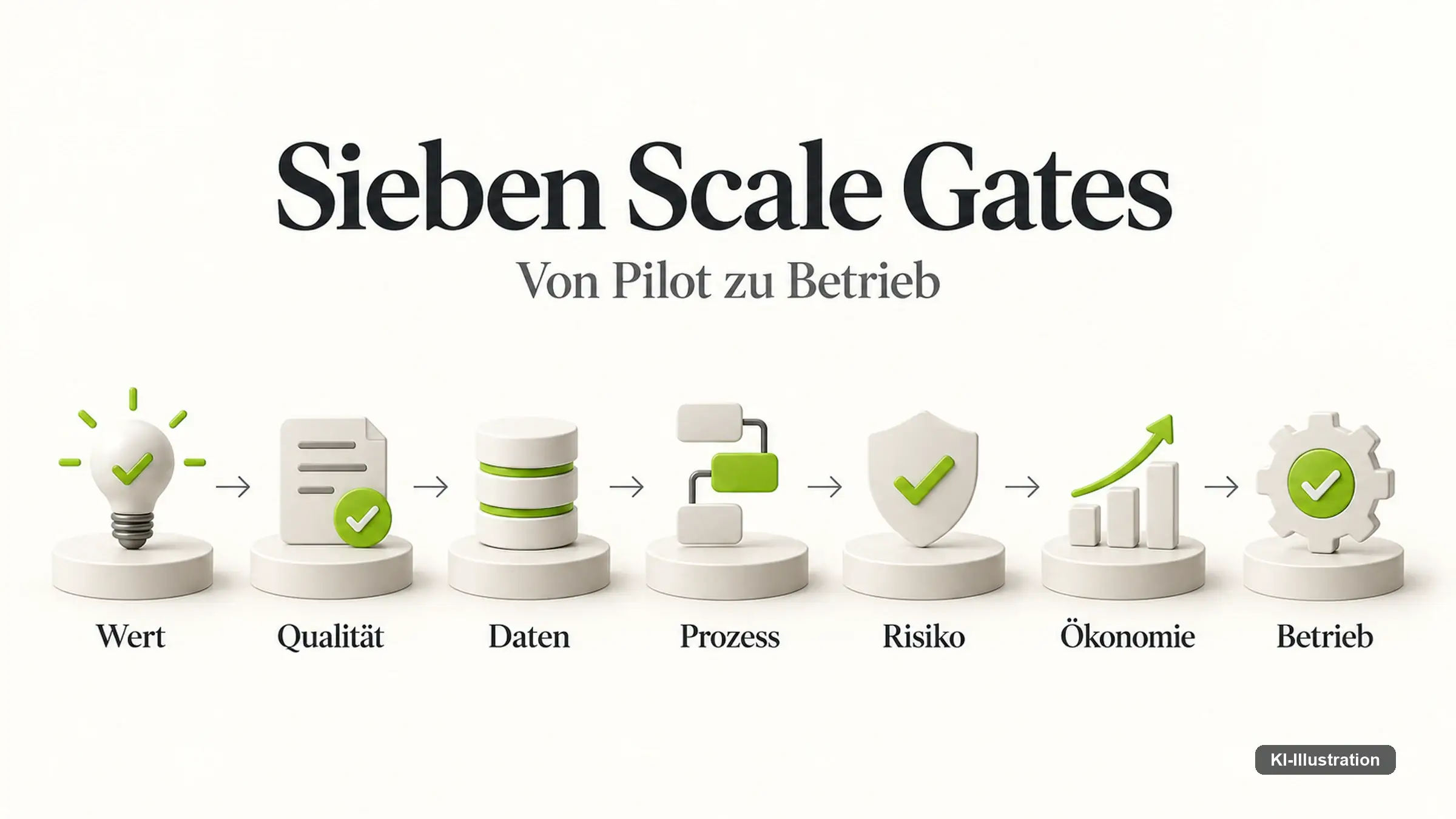 Grafik mit einem Pilotprojekt in der Mitte und drei abgehenden Pfeilen zu den Ausgängen Skalieren, Überarbeiten und Beenden