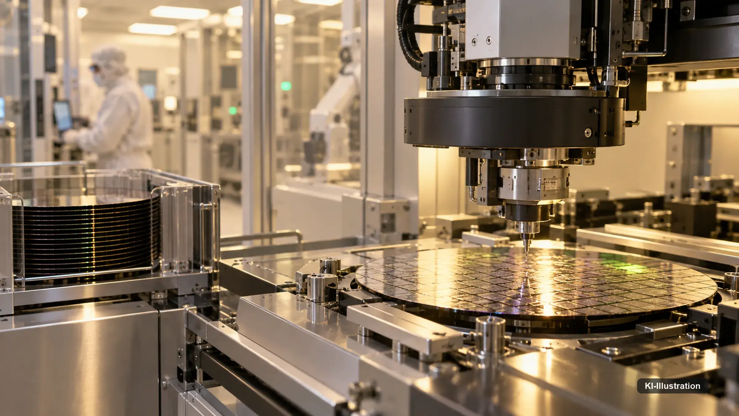 Grafik mit acht übereinanderliegenden Schichten von Chips über Compute, Cloud, Modelle, Daten, Software und Kapital bis zu den Regeln