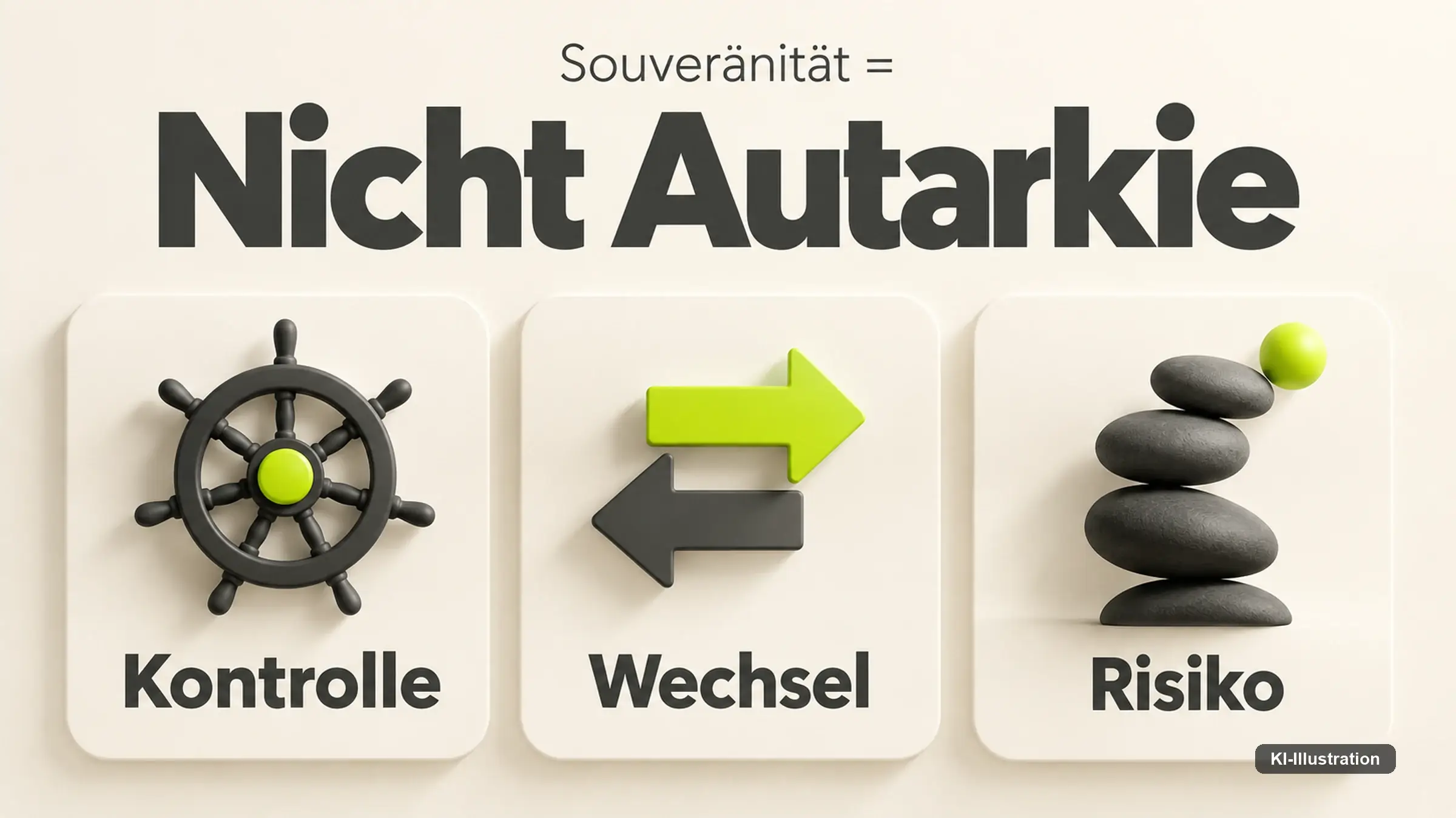Grafik mit drei Feldern nebeneinander, beschriftet mit Kontrolle, Wechsel und Risiko