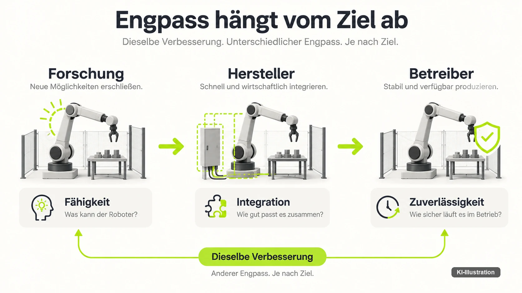 Ob das Modell, die Sicherheit oder die Zuverlaessigkeit den Engpass bildet, haengt davon ab, ob man aus Sicht von Forschung, Hersteller oder Betreiber fragt.