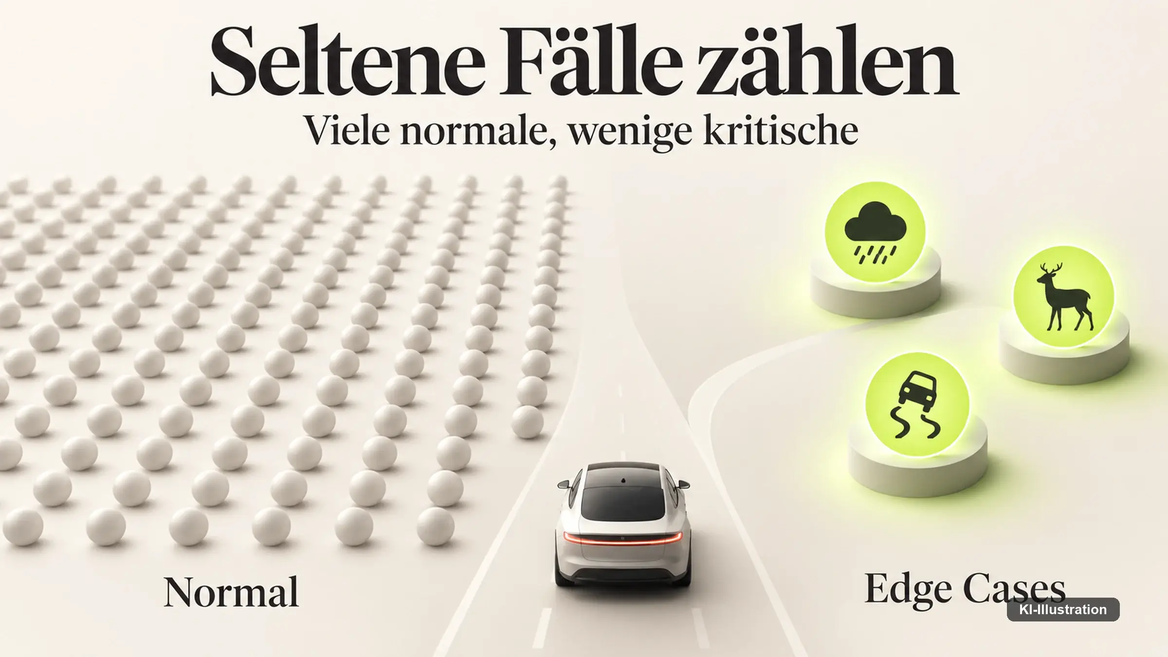 Autonomer Transportroboter mit Ladefläche fährt über ein Betriebsgelände zwischen Hallentoren und Gitterboxen