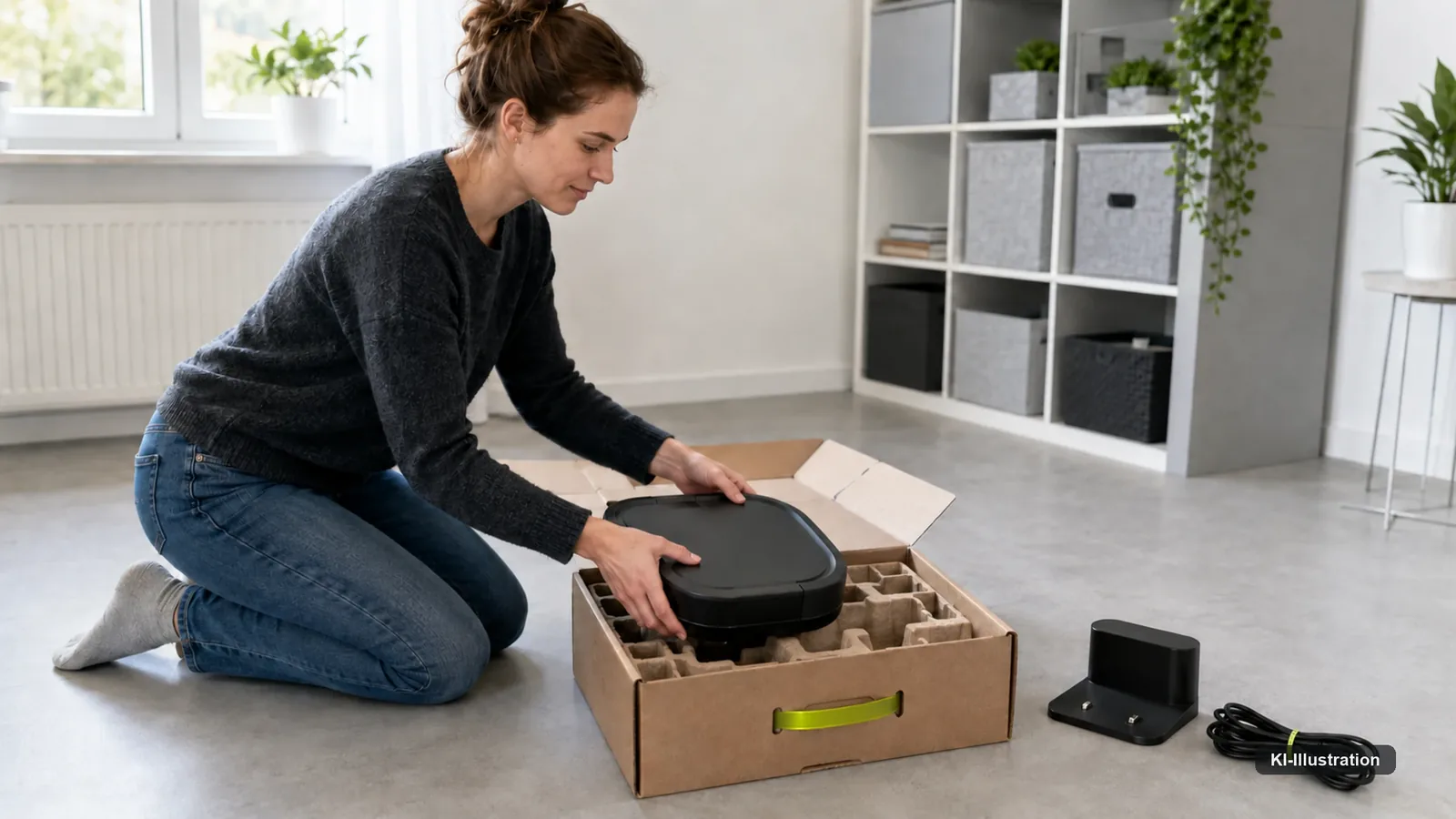 Ein Haushaltsroboter wird für den Versand verpackt.