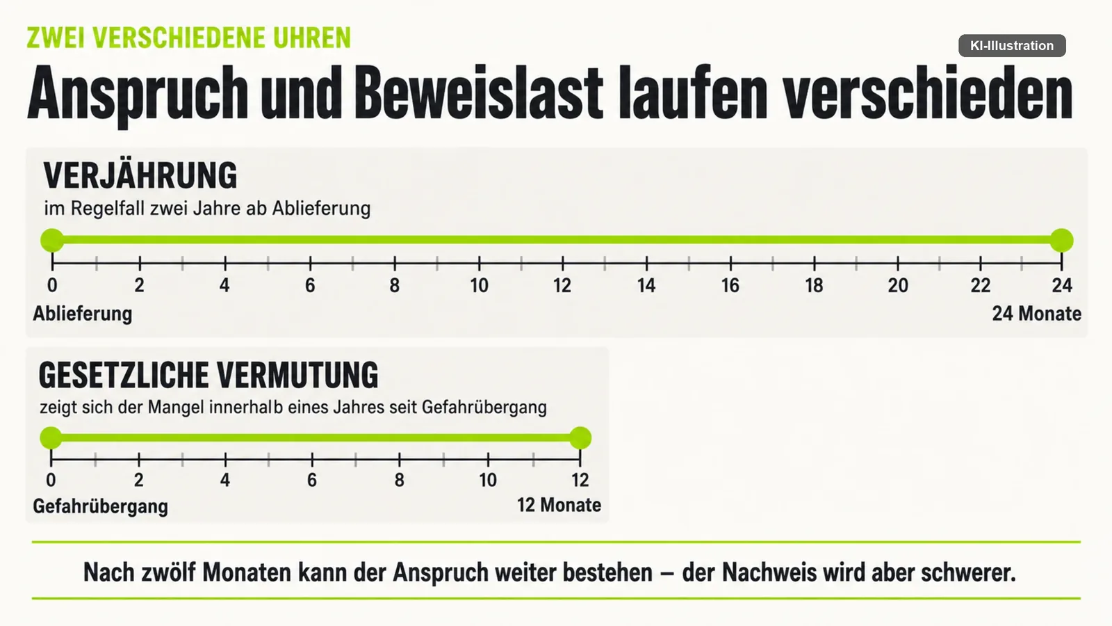 Zwei parallele Zeitachsen mit unterschiedlichen Laufzeiten.