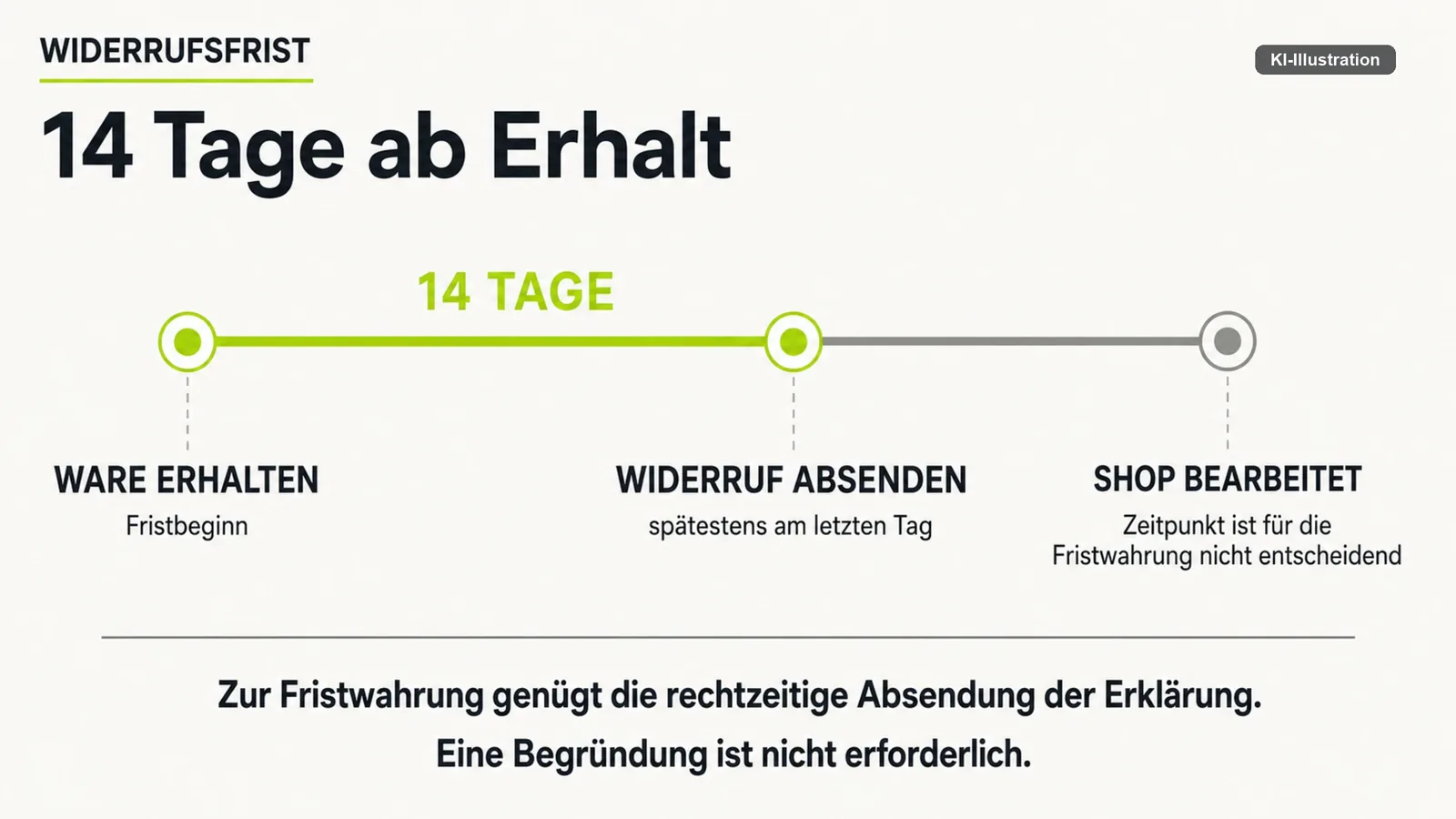 Zeitstrahl mit dem Beginn und dem Ende einer Vierzehntagefrist.