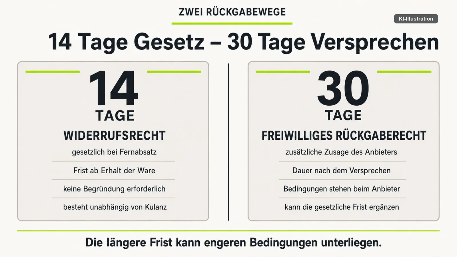 Gegenüberstellung eines gesetzlichen Rechts und eines vertraglichen Versprechens.