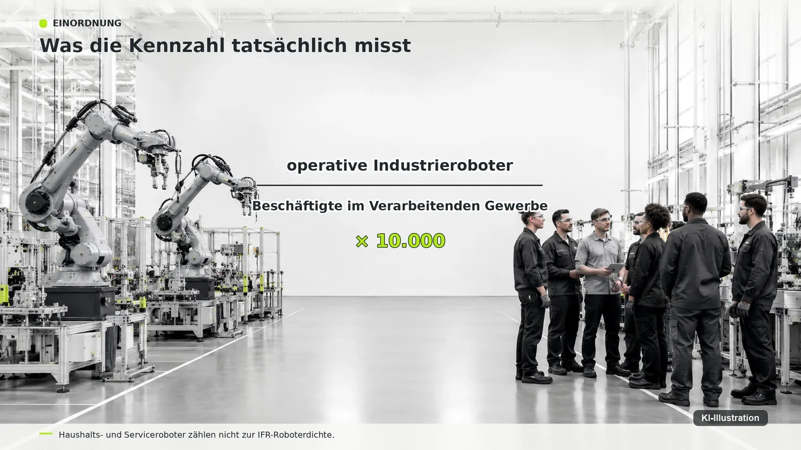 Bruchdarstellung aus operativen Industrierobotern geteilt durch Beschäftigte im Verarbeitenden Gewerbe, multipliziert mit 10.000.
