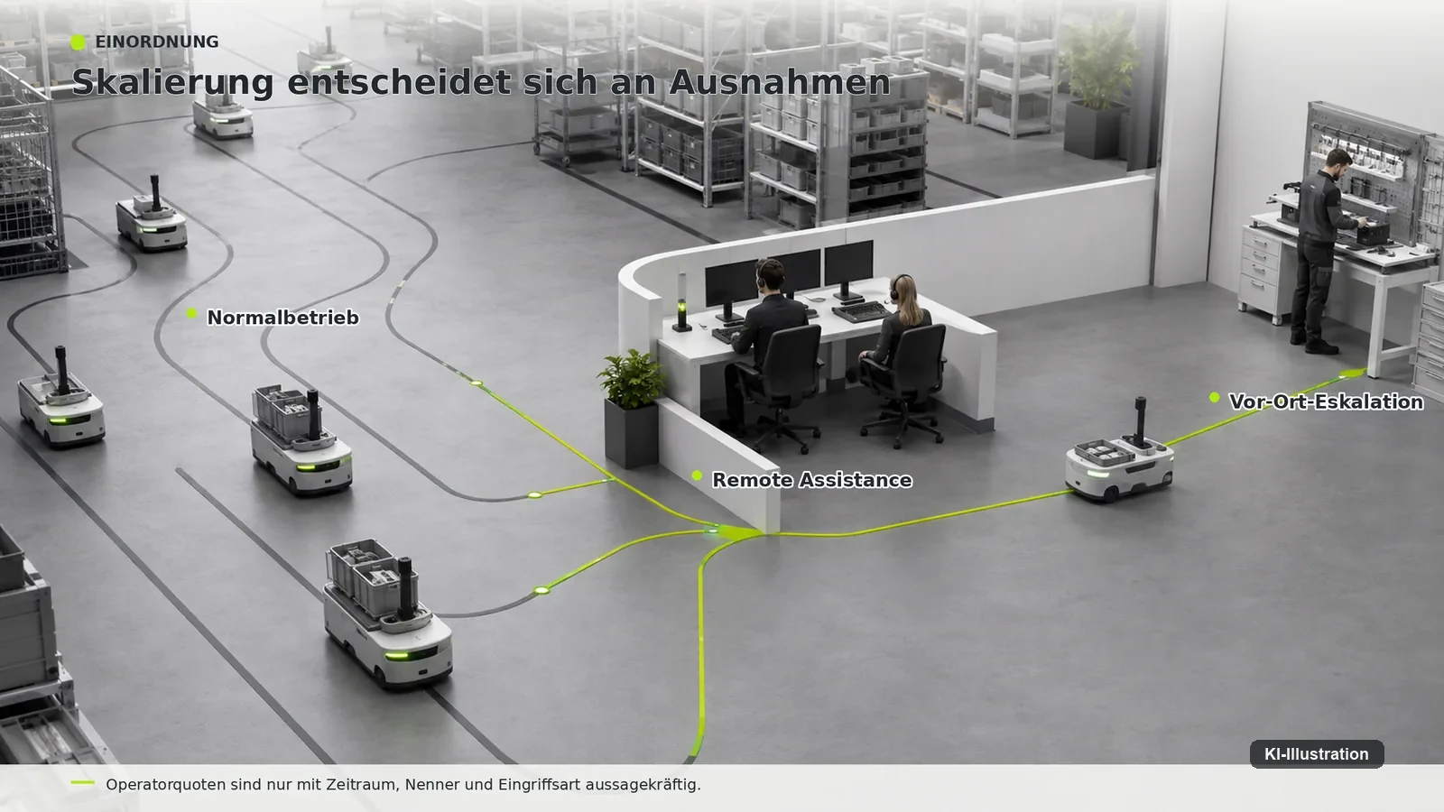 Trichter, in dem aus vielen Normalfahrten wenige Ausnahmen mit Operatoreingriff hervorgehen.